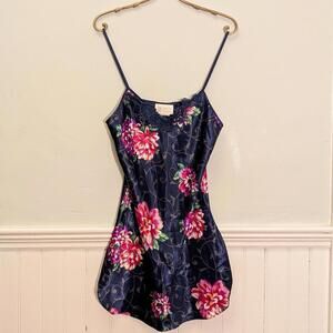 Vintage 90s California Dynasty • Midnight Blooms Satin Slip Dress